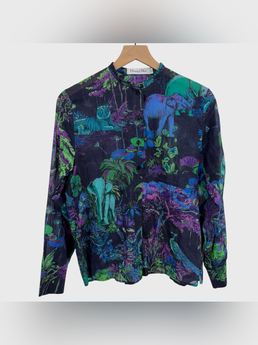 Christian Dior Purple Green Tour de Jouy Voyage Cotton Blouse Size 40 US Size 4
